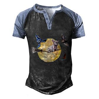 Cute Halloween Water Color Puppy On Witch Broom Graphic Design Printed Casual Daily Basic Men's Henley Shirt Raglan Sleeve 3D Print T-shirt - Thegiftio UK
