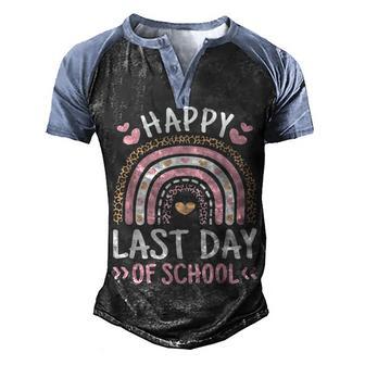 Cute Happy Last Day Of School Leopard Rainbow Boys Girls Men's Henley Shirt Raglan Sleeve 3D Print T-shirt - Thegiftio UK