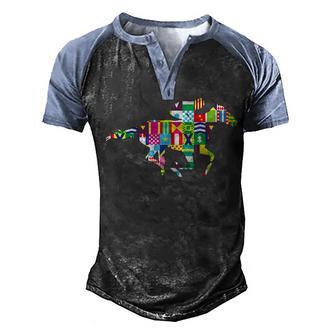 Cute Kentucky Horse Racing Silks V2 Men's Henley Shirt Raglan Sleeve 3D Print T-shirt - Thegiftio UK