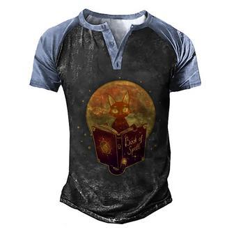 Cute Mystical Halloween Book Of Spells Cat Graphic Design Printed Casual Daily Basic Men's Henley Shirt Raglan Sleeve 3D Print T-shirt - Thegiftio UK