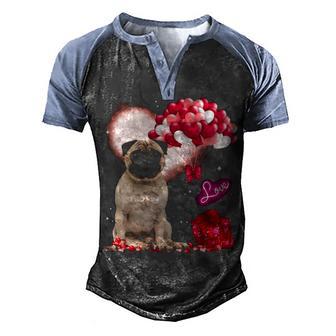 Cute Pug Balloon Heart Valentines Day Valentine Sweat Men's Henley Shirt Raglan Sleeve 3D Print T-shirt - Thegiftio UK
