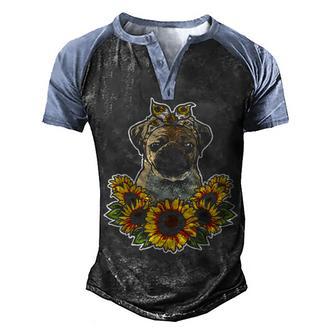 Cute Pug Sunflower Men's Henley Shirt Raglan Sleeve 3D Print T-shirt - Thegiftio UK