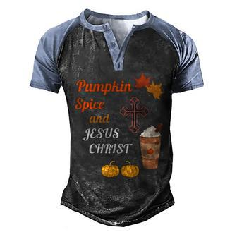 Cute Pumpkin Spice And Jesus Christ Fall Design Graphic Design Printed Casual Daily Basic V2 Men's Henley Shirt Raglan Sleeve 3D Print T-shirt - Thegiftio UK