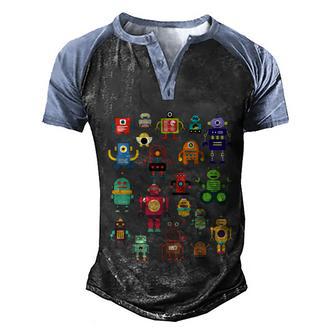 Cute Retro Colorful Robot Collection Graphic Design Printed Casual Daily Basic Men's Henley Shirt Raglan Sleeve 3D Print T-shirt - Thegiftio UK