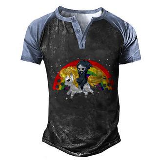 Cute Scary Ghost Face Skull Reaper On Golden Unicorn Rainbow Graphic Design Printed Casual Daily Basic Men's Henley Shirt Raglan Sleeve 3D Print T-shirt - Thegiftio UK
