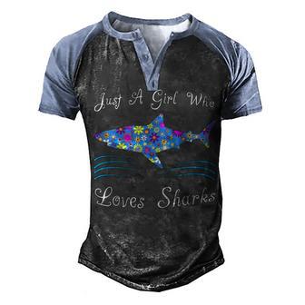Cute Shark Lover Gifts Women Just A Girl Who Loves Sharks Men's Henley Shirt Raglan Sleeve 3D Print T-shirt - Thegiftio UK