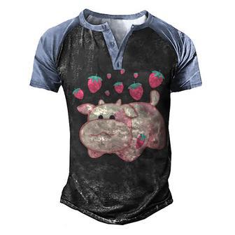 Cute Strawberry Cow Graphic Design Printed Casual Daily Basic Men's Henley Shirt Raglan Sleeve 3D Print T-shirt - Thegiftio UK