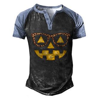Cute Stylish Pumpkin Face With Glasses Graphic Design Printed Casual Daily Basic V2 Men's Henley Shirt Raglan Sleeve 3D Print T-shirt - Thegiftio UK