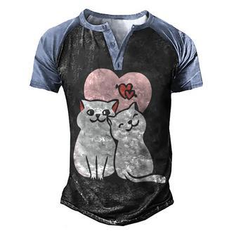 Cute Valentine Day Cat Gift T Men's Henley Shirt Raglan Sleeve 3D Print T-shirt - Thegiftio UK