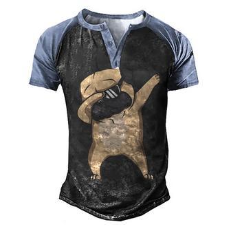 Dabbing Pug Wearing Sunglasses Men's Henley Shirt Raglan Sleeve 3D Print T-shirt - Thegiftio UK