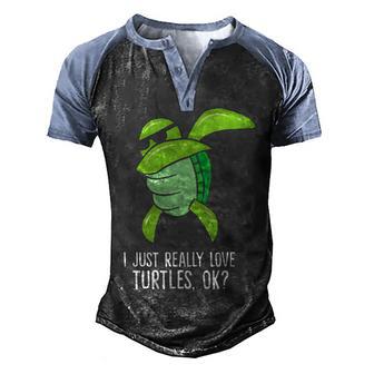 Dabbing Sea Turtle I Just Really Love Turtles Ok V2 Men's Henley Shirt Raglan Sleeve 3D Print T-shirt - Thegiftio UK
