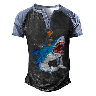 Dachshund Riding Shark Men's Henley Shirt Raglan Sleeve 3D Print T-shirt - Thegiftio UK