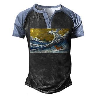 Dachshund Surfing Men's Henley Shirt Raglan Sleeve 3D Print T-shirt - Thegiftio UK
