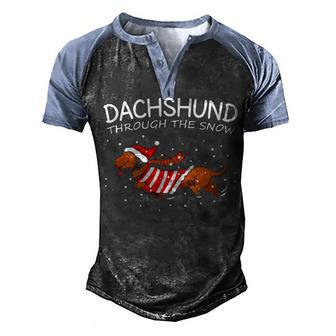 Dachshund Through The Snow Funny Dog Christmas Men's Henley Shirt Raglan Sleeve 3D Print T-shirt - Thegiftio UK