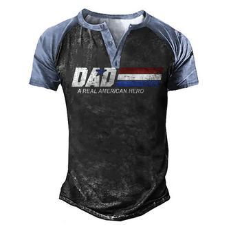 Dad A Real American Hero Men's Henley Shirt Raglan Sleeve 3D Print T-shirt - Thegiftio UK