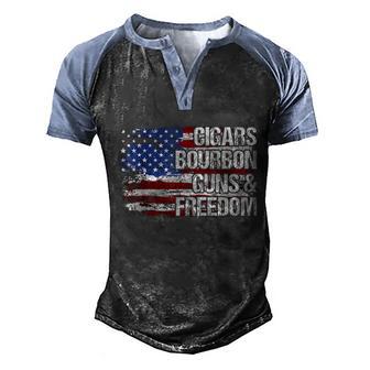Dad Grandpa Veteran Us Flag Cigars Bourbon Guns Freedom Graphic Design Printed Casual Daily Basic Men's Henley Shirt Raglan Sleeve 3D Print T-shirt - Thegiftio UK
