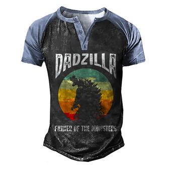 Dadzilla Father Of The Monsters Retro Vintage Sunset Men's Henley Shirt Raglan Sleeve 3D Print T-shirt - Thegiftio UK