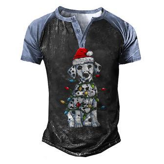 Dalmatian Dog Santa Christmas Tree Lights Xmas Gifts Men's Henley Shirt Raglan Sleeve 3D Print T-shirt - Thegiftio UK