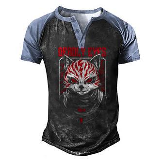 Deadly Eyes Cat Halloween Men's Henley Shirt Raglan Sleeve 3D Print T-shirt - Thegiftio UK