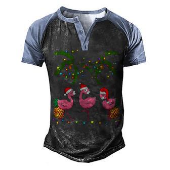 Deck The Palms Merry Flamingo Christmas Santa 1 Men's Henley Shirt Raglan Sleeve 3D Print T-shirt - Thegiftio UK