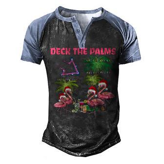 Deck The Palms Merry Flamingo Christmas Santa 2 Men's Henley Shirt Raglan Sleeve 3D Print T-shirt - Thegiftio UK
