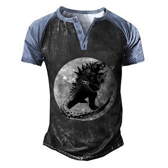 Dinosaur Playing Guitar Electric Acoustic Led Rock Men's Henley Shirt Raglan Sleeve 3D Print T-shirt - Thegiftio UK