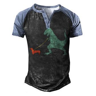 Dinosaur Walking With Dachshund Men's Henley Shirt Raglan Sleeve 3D Print T-shirt - Thegiftio UK