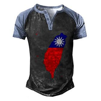 Distressed Taiwan Flag Map Taiwanese Stand Pride Kuomintang Gift Graphic Design Printed Casual Daily Basic Men's Henley Shirt Raglan Sleeve 3D Print T-shirt - Thegiftio UK