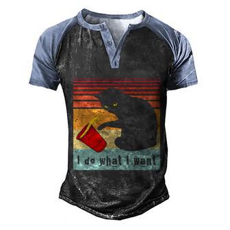 Do What I Want Vintage Black Cat Red Cup Funny My Cat Gift Men's Henley Shirt Raglan Sleeve 3D Print T-shirt - Thegiftio UK