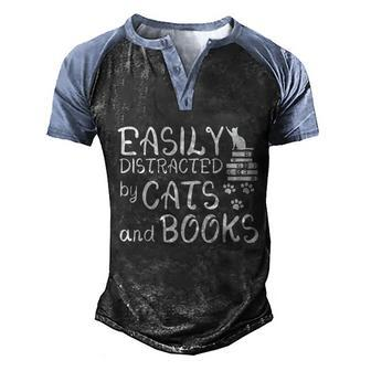 Easily Distracted By Cats And Books Cat & Book Lover Graphic Design Printed Casual Daily Basic Men's Henley Shirt Raglan Sleeve 3D Print T-shirt - Thegiftio UK