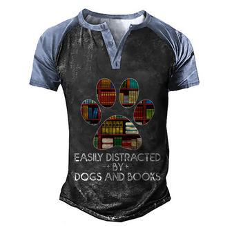 Easily Distracted By Dogs And Books Graphic Design Printed Casual Daily Basic Men's Henley Shirt Raglan Sleeve 3D Print T-shirt - Thegiftio UK