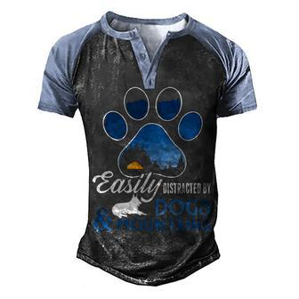 Easily Distracted By Dogs And Mountains Limited Graphic Design Printed Casual Daily Basic Men's Henley Shirt Raglan Sleeve 3D Print T-shirt - Thegiftio UK