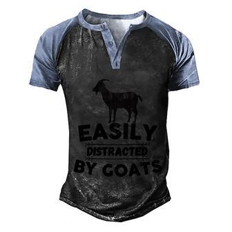 Easily Distracted By Goats Vintage Graphic Design Printed Casual Daily Basic Men's Henley Shirt Raglan Sleeve 3D Print T-shirt - Thegiftio UK