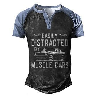 Easily Distracted By Muscle Cars Classic Car Enthusiast Graphic Design Printed Casual Daily Basic Men's Henley Shirt Raglan Sleeve 3D Print T-shirt - Thegiftio UK