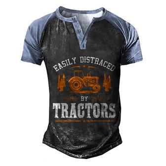 Easily Distracted By Tractors Farming Farmer Men's Henley Shirt Raglan Sleeve 3D Print T-shirt - Thegiftio UK