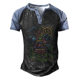 Eiffel Tower Paris Cool Gift Hand Painted Paris France Graphic Design Printed Casual Daily Basic Men's Henley Shirt Raglan Sleeve 3D Print T-shirt - Thegiftio UK