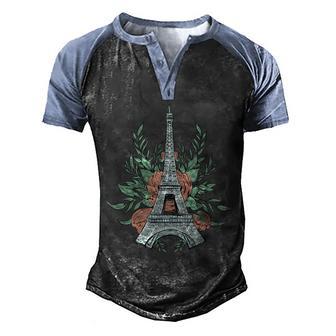 Eiffel Tower Rose Floral Graphic Design Printed Casual Daily Basic Men's Henley Shirt Raglan Sleeve 3D Print T-shirt - Thegiftio UK
