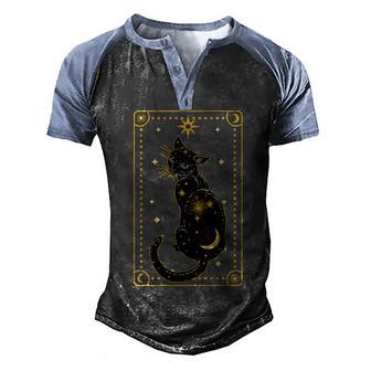 Elegant Galaxy Tarot Card Cat Men's Henley Shirt Raglan Sleeve 3D Print T-shirt - Thegiftio UK