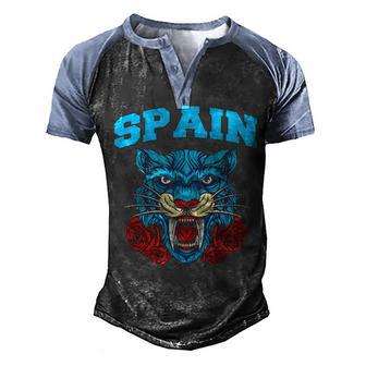 Enjoy Cool Spain With Floral Wild Tiger Illustration Graphic Men's Henley Shirt Raglan Sleeve 3D Print T-shirt - Thegiftio UK