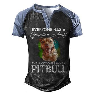 Everyone Has A Guardian Angel The Lucky Ones Have A Pitbull Men's Henley Shirt Raglan Sleeve 3D Print T-shirt - Thegiftio UK