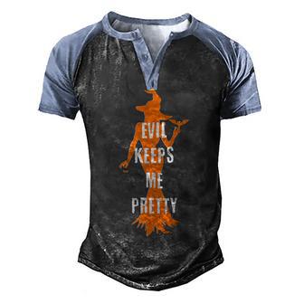 Evil Keeps Me Pretty Halloween Witch Graphic Design Printed Casual Daily Basic Men's Henley Shirt Raglan Sleeve 3D Print T-shirt - Thegiftio UK