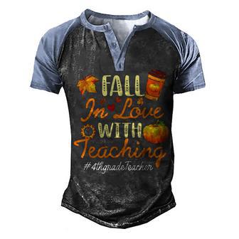 Fall In Love With Teaching 4Th Grade Teacher Thanksgiving Men's Henley Shirt Raglan Sleeve 3D Print T-shirt - Thegiftio UK