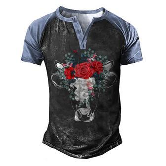 Farm Animal Nature Flower Gift Cow Graphic Design Printed Casual Daily Basic Men's Henley Shirt Raglan Sleeve 3D Print T-shirt - Thegiftio UK