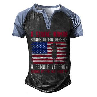Female Veteran Stands Up For Her Country Veteran Day Us Flag Graphic Design Printed Casual Daily Basic Men's Henley Shirt Raglan Sleeve 3D Print T-shirt - Thegiftio UK
