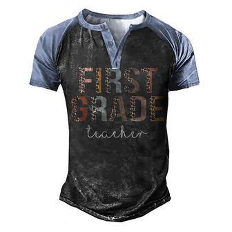 First Grade Teacher Back To School Appreciation Leopard V2 Men's Henley Shirt Raglan Sleeve 3D Print T-shirt - Thegiftio UK