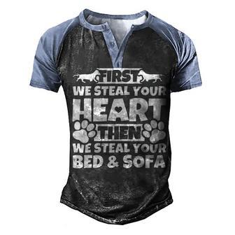 First We Steal Your Heart Then We Steal Your Bed And Sofa Dachshund 1 Men's Henley Shirt Raglan Sleeve 3D Print T-shirt - Thegiftio UK