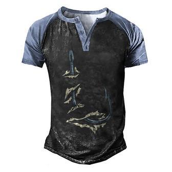 Fish Hook Cool Fishing Men's Henley Shirt Raglan Sleeve 3D Print T-shirt - Thegiftio UK