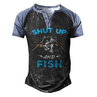 Fisher Shut Up And Fish Funny Fishing Men's Henley Shirt Raglan Sleeve 3D Print T-shirt - Thegiftio UK