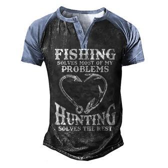 Fishing And Hunting Solves Problems Graphic Design Printed Casual Daily Basic Men's Henley Shirt Raglan Sleeve 3D Print T-shirt - Thegiftio UK