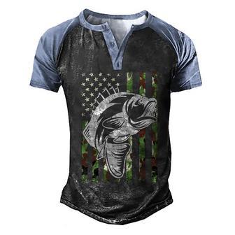 Fishing Camouflage Usa Flag Bass Fisherman Fathers Day Graphic Design Printed Casual Daily Basic Men's Henley Shirt Raglan Sleeve 3D Print T-shirt - Thegiftio UK